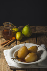 Pears glazed in tea and cinnamon