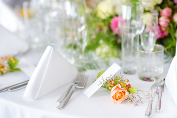 Table set for an event party or wedding reception