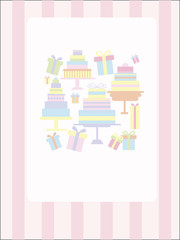 Sweet Vintage card with a lot of tiered cakes on a gentle pink s