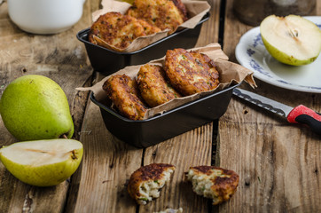 Delicate pear and blue cheese pancakes