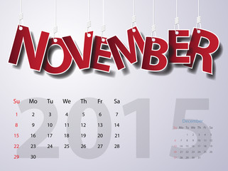 2015 Calendar Calendar Vector Design. November