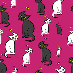 Kittens with butterfly seamless pattern
