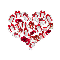 Illustration - Christmas Background -Heart Shape Icon with Christmas gifts and presents 