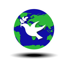 world peace symbol globe with white dove and olive Vector illustration