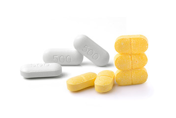 Medical pill tablet isolated on white background