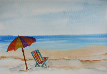 Summer beach watercolor painting