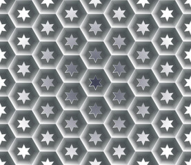 Seamless abstract honeycomb  background - hexagons. Each cell hole in a six-pointed star. Background with gradient fill. Color gray with shadows. Vector illustration EPS10.