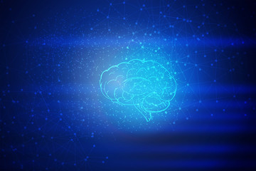 Human brain on blue background