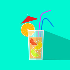 Cocktail Drinks Glass Flat Icon Vector
