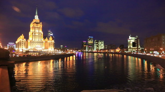  Radisson Royal Hotel (Hotel Ukraina) in night situated on Moscow River embankment.