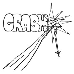 Plane Accident Vector Illustration. Aircraft catastrophic with graffiti style inscription Crash 