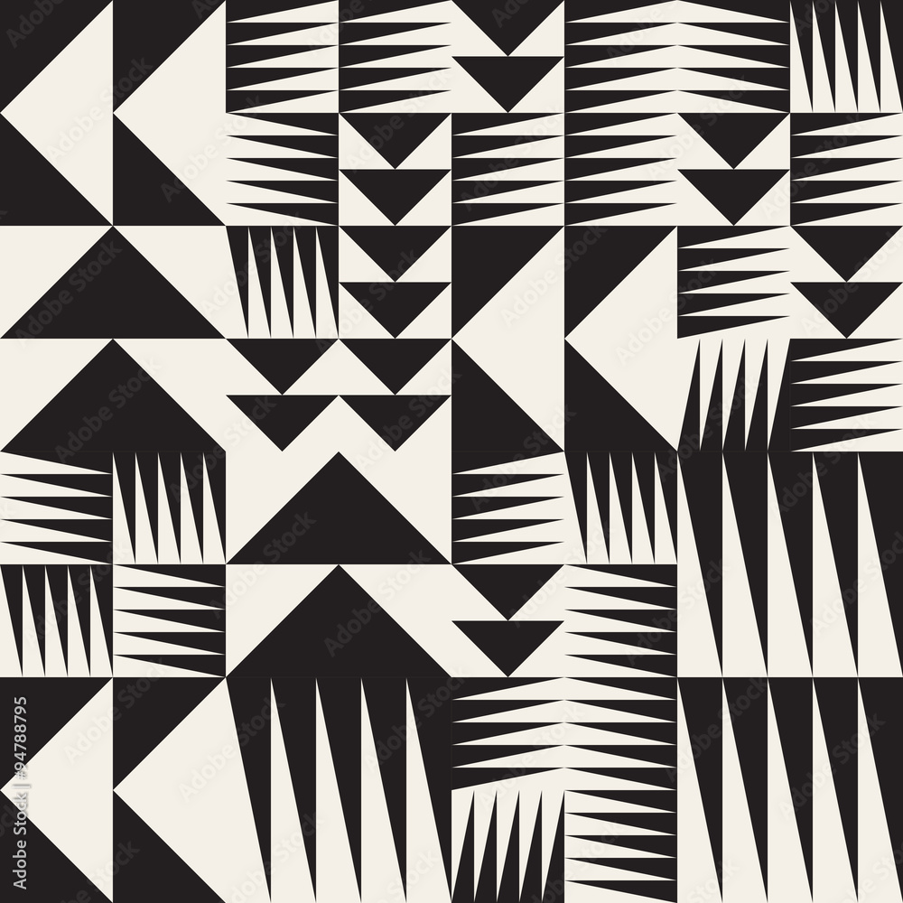 Wall mural vector seamless black and white abstract geometric irregular triangle tiling pattern