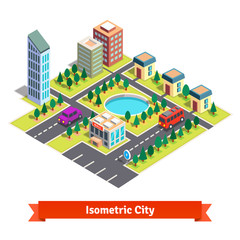 Isometric city with skyscrapers and transportation