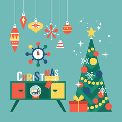 Modern creative Christmas greeting card design with Christmas tr