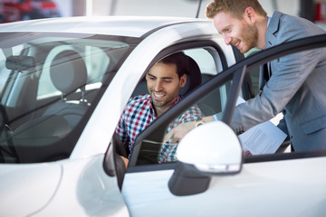 Kindly car manager with customer