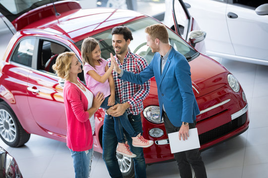 Cheerful Family Buy  New Car