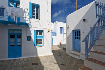 Fototapeta na wymiar Street in Plaka, the capital of Milos island in Greece.