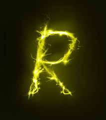 Alphabet made of electric lighting, thunder storm effect. ABC