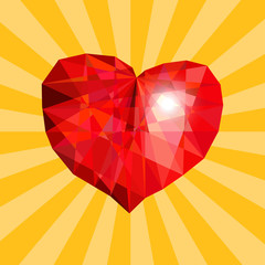 Symbol of heart like diamond in sunny background