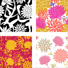 Set of colorful patterns with different flowers