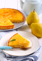 Slice of soft pear cake