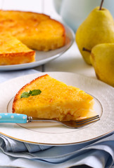Slice of soft pear cake