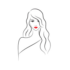 Beautiful fashion model with long hair, vector . Beauty salon logo element.