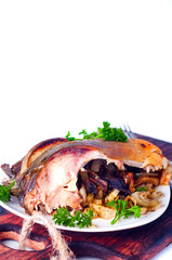 Steak fish baked with mushrooms