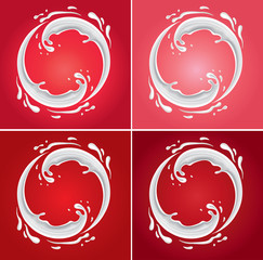 milk circle splash on different red background