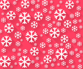 Snowflakes on a pink background. Winter background. Vector illustration in a flat style with long shadows.