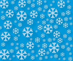 Snowflakes on a blue background. Winter background. Vector illustration in a flat style with long shadows.