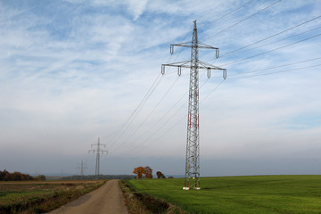 Power Lines / Transmission line on background of blue sky