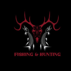 hunting and fishing vintage emblem vector design template
