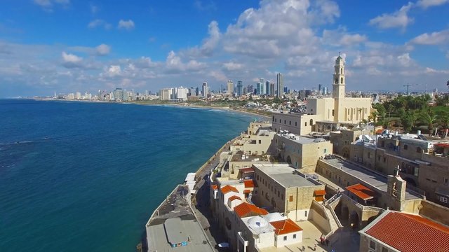 Tel Aviv - Jaffa, Aerial footage moving in from the mediterranean sea