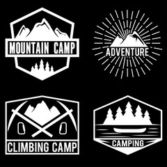 set of vintage labels mountain adventure and camping