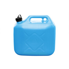 Blue small plastic jerrycan isolated on white