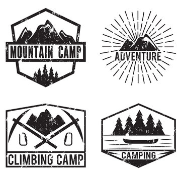 set of vintage labels mountain adventure and camping