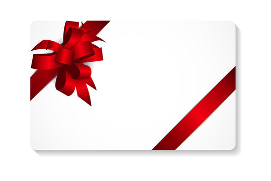 Gift Card with Red Bow and Ribbon Vector Illustration