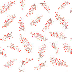 Hand drawn watercolor autumn leaves, twigs seamless pattern. Illustration.