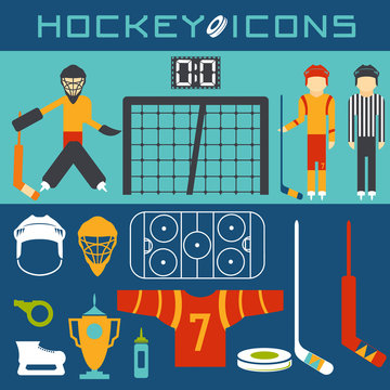 flat design icons of hockey