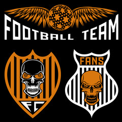 football team crests set with wings and skulls