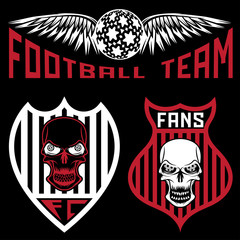 football team crests set with wings and skulls
