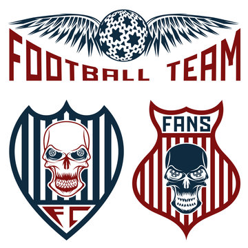 football team crests set with wings and skulls