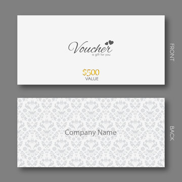 Elegant Gift Voucher Template With Damask Pattern.