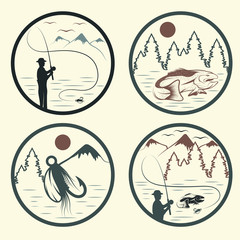 set of vintage labels with fishing theme