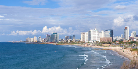 Naklejka premium Panoramic view of the city of Tel Aviv and the Mediterranean sea 