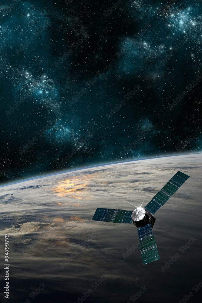 Canvas Prints a satellite orbits earth - elements of this image furnished by nasa.