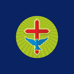 Sun, circle, radiating, cross, yellow, blue, red, dove, missions, icon, badge