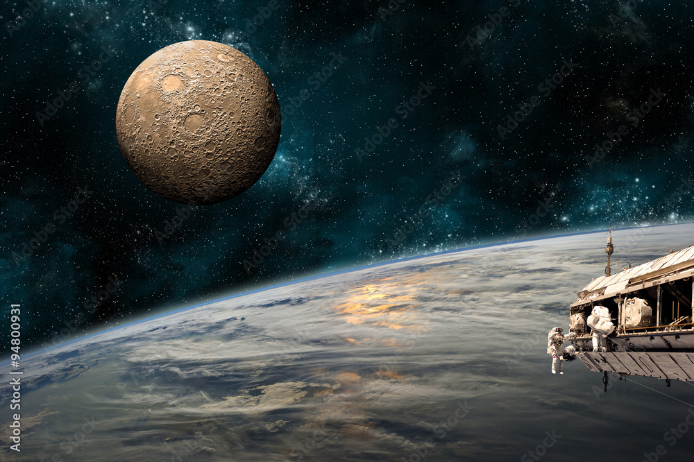 Canvas Prints a team of astronauts work on a space station - elements of this image furnished by nasa.