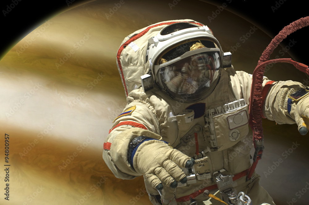 Sticker a cosmonaut floats in space. - elements of this image furnished by nasa.